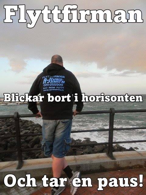 Flyttfirma som ser ut över havet från en klipphörna.