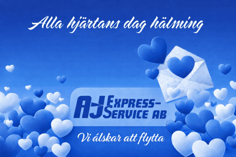 Flyttfirma med hjärtan och kärleksfulla meddelanden för alla hjärtans dag.