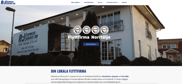 Flyttfirma AJ Express hemsida