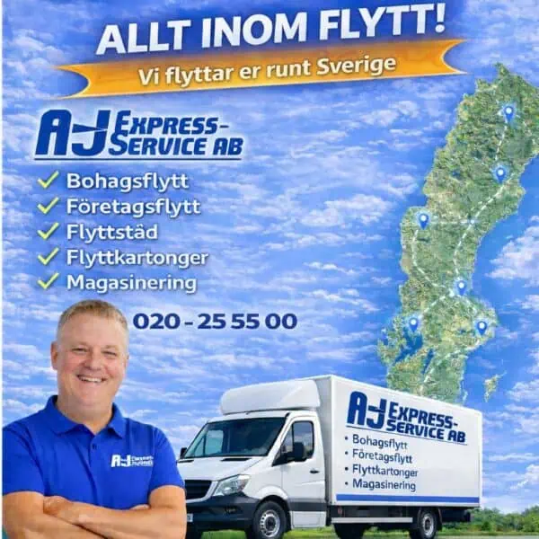 Bilden handlar om flyttfirman A-J Express-Service som kör flyttar runt hela Sverige