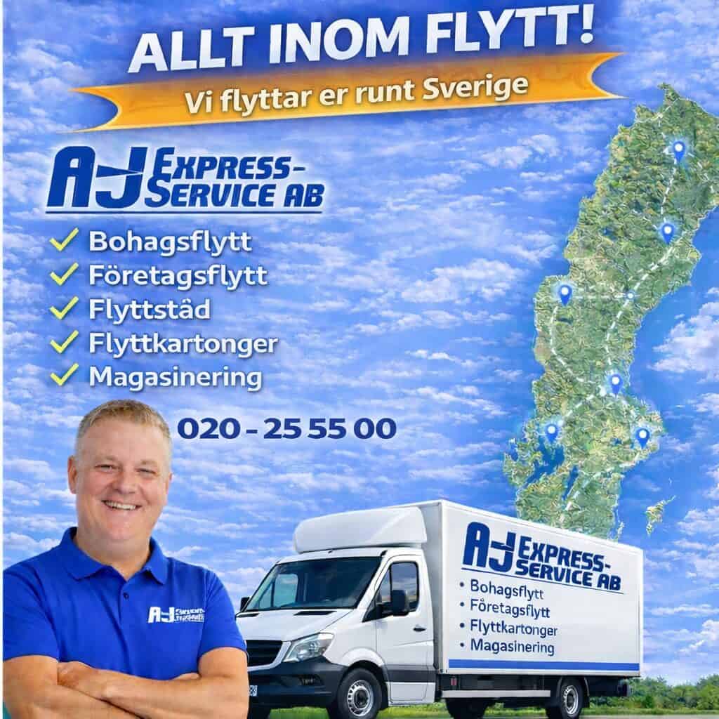 Bilden handlar om flyttfirman A-J Express-Service som kör flyttar runt hela Sverige