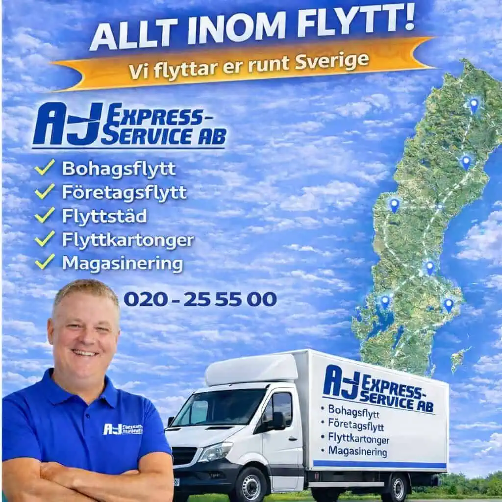 Bilden handlar om flyttfirman A-J Express-Service som kör flyttar runt hela Sverige