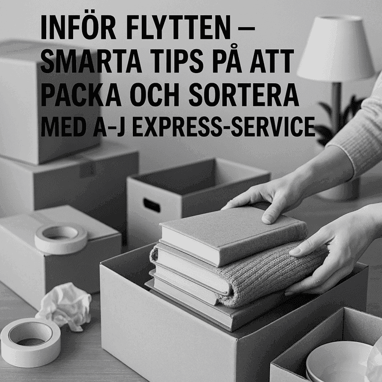 Person som packar kläder i en flyttkartong, förberedelse inför flytt.
