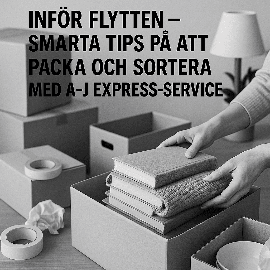 Person som packar kläder i en flyttkartong, förberedelse inför flytt.