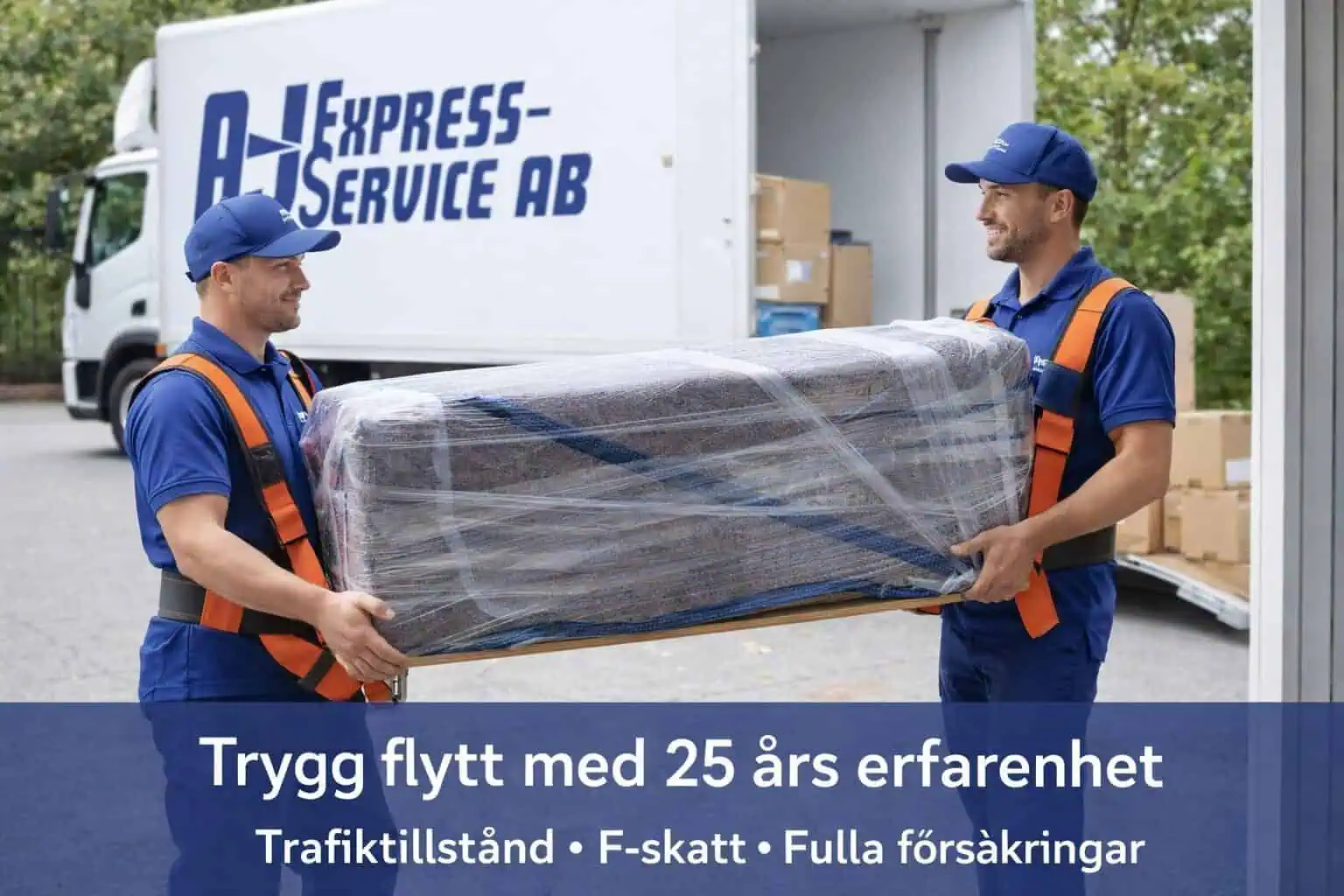 Professionell flyttfirma A-J Express-Service med trafiktillstånd och försäkringar som utför trygg flytt i Stockholm